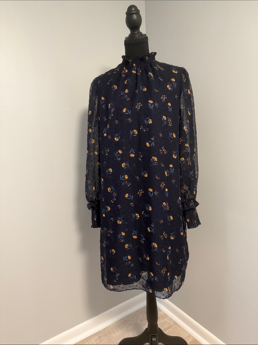 Draper James Navy Floral Long Sleeve Dress